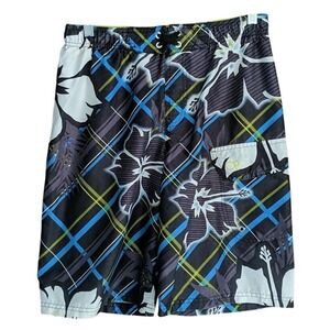 OP Boy's Fully Lined Stripes & Floral Swim Trunks Sz XL (14/16)